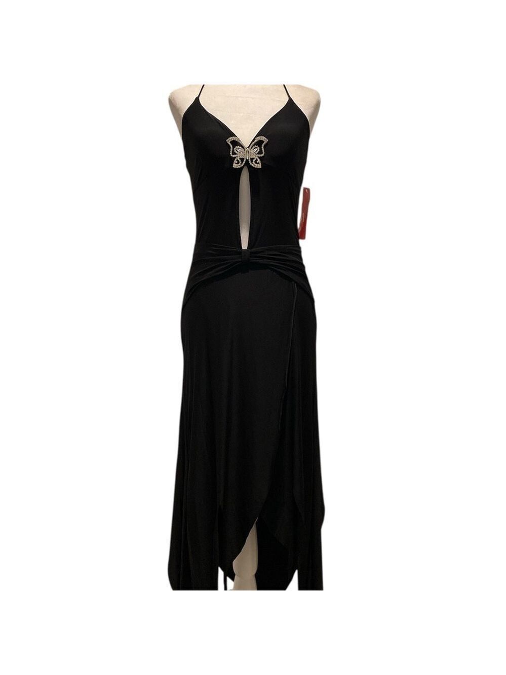 Dead stock whimsigoth fairy Chic Black Backless Dress with rhine butterfly